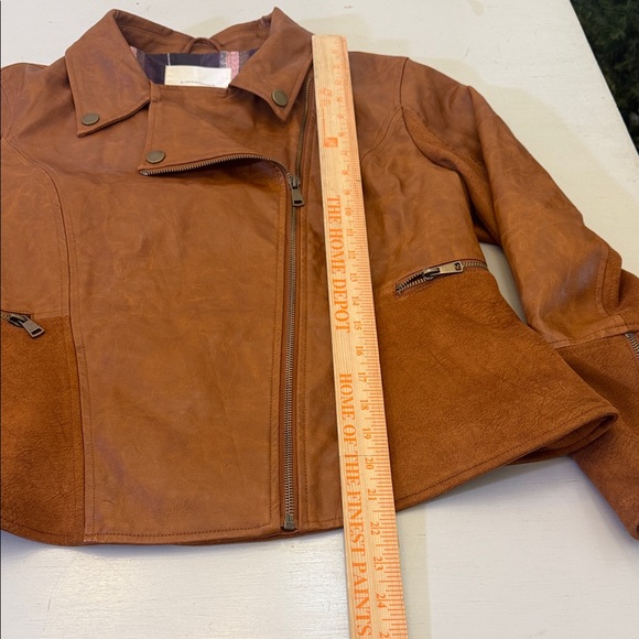 Anthropology Faux Brown Petite Large Leather and Suede Jacket - Picture 9 of 11